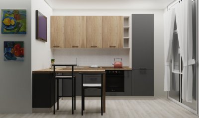 Кухонный гарнитур «Лофт» (Дуб крафт табачный/Soft Dark Grey)