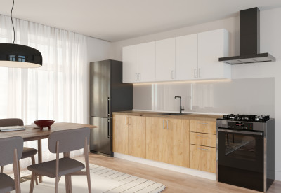 Кухня Стайл 2м Белый Матовый/Дуб Крафт золотой/Дуб классический