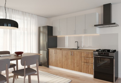 Кухня Стайл 2м Матовый Светло-серый/Дуб Крафт табачный (ст. Дуб классический)