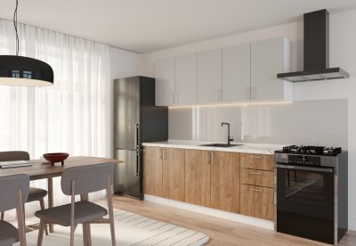 Кухня Стайл 2м Матовый Светло-серый/Дуб Крафт табачный, ст. Гранит белый