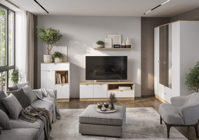 ЮККИ Гостиная 1 Дуб Делано/Белый шагрень