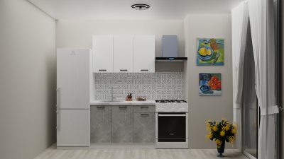 Кухонный гарнитур «Лофт» №3 (Ателье светлое/Soft White)