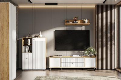 Гостиная Милан-1 Дуб Золотой/Белый Матовый