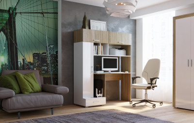 Письменно-компьютерный стол «ПКС-1» Сонома-Белый глянец