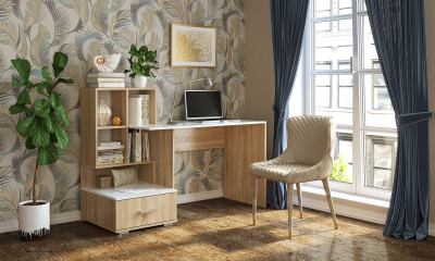 Письменно-компьютерный стол «ПКС-10» Сонома-Белый глянец