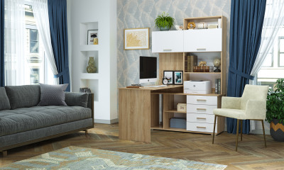 Письменно-компьютерный стол «ПКС-11» Сонома-Белый глянец