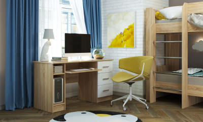 Письменно-компьютерный стол «ПКС-4» Дуб Сонома - Белый глянец