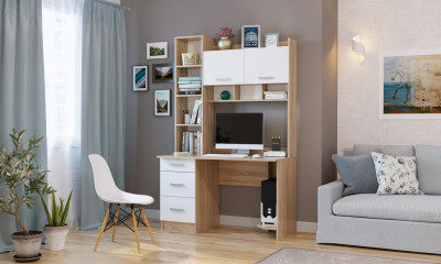 Письменно-компьютерный стол «ПКС-5» Дуб Сонома/Белый глянец