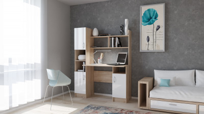 Письменно-компьютерный стол «ПКС-6» Дуб Сонома - Белый глянец