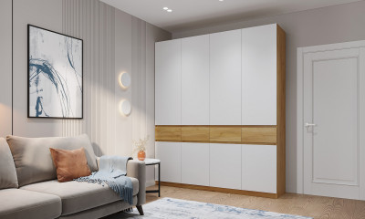 Шкаф 4-х ств. с ящиками Бостон Крафт золотой-Белый Бриллиант