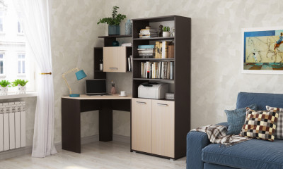 Угловой стол со стеллажом «ПКС-8»  Дуб Венге цаво/Дуб Белфорт